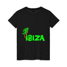 Женская футболка хлопок с принтом Ibiza в Кировске, 100% хлопок | прямой крой, круглый вырез горловины, длина до линии бедер, слегка спущенное плечо | ibiza | ибица | пальмы | фестиваль