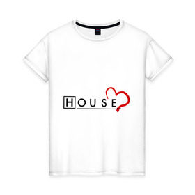 Женская футболка хлопок с принтом House love в Кировске, 100% хлопок | прямой крой, круглый вырез горловины, длина до линии бедер, слегка спущенное плечо | everybody lies | haus | house | все лгут | доктор | хауз | хаус | хью лори