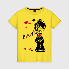 Женская футболка хлопок с принтом Девочка Party в Кировске, 100% хлопок | прямой крой, круглый вырез горловины, длина до линии бедер, слегка спущенное плечо | 