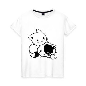 Женская футболка хлопок с принтом Котята в Кировске, 100% хлопок | прямой крой, круглый вырез горловины, длина до линии бедер, слегка спущенное плечо | 