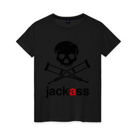 Женская футболка хлопок с принтом Jackass (Чудаки) в Кировске, 100% хлопок | прямой крой, круглый вырез горловины, длина до линии бедер, слегка спущенное плечо | jackas | придурки | чудаки
