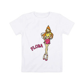 Детская футболка хлопок с принтом winX flora в Кировске, 100% хлопок | круглый вырез горловины, полуприлегающий силуэт, длина до линии бедер | flora | winx | винкс | флора