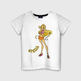 Детская футболка хлопок с принтом winX stella в Кировске, 100% хлопок | круглый вырез горловины, полуприлегающий силуэт, длина до линии бедер | stella | winx | винкс | стелла