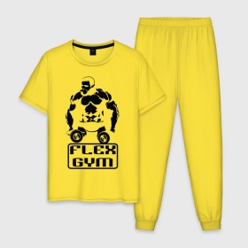 Мужская пижама хлопок с принтом Flex gym в Кировске, 100% хлопок | брюки и футболка прямого кроя, без карманов, на брюках мягкая резинка на поясе и по низу штанин
 | powerlifting