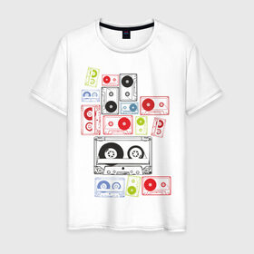 Мужская футболка хлопок с принтом Кассеты в Кировске, 100% хлопок | прямой крой, круглый вырез горловины, длина до линии бедер, слегка спущенное плечо. | аудиокассеты | кассеты | музыка | прикольные