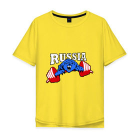 Мужская футболка хлопок Oversize с принтом RUSSIA PR в Кировске, 100% хлопок | свободный крой, круглый ворот, “спинка” длиннее передней части | powerlifting