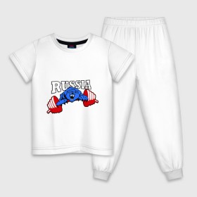 Детская пижама хлопок с принтом RUSSIA PR в Кировске, 100% хлопок |  брюки и футболка прямого кроя, без карманов, на брюках мягкая резинка на поясе и по низу штанин
 | powerlifting