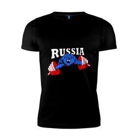 Мужская футболка премиум с принтом RUSSIA PR в Кировске, 92% хлопок, 8% лайкра | приталенный силуэт, круглый вырез ворота, длина до линии бедра, короткий рукав | Тематика изображения на принте: powerlifting