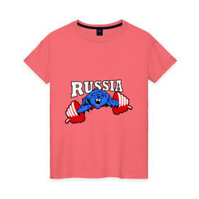 Женская футболка хлопок с принтом RUSSIA PR в Кировске, 100% хлопок | прямой крой, круглый вырез горловины, длина до линии бедер, слегка спущенное плечо | powerlifting