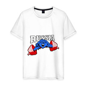 Мужская футболка хлопок с принтом RUSSIA PR в Кировске, 100% хлопок | прямой крой, круглый вырез горловины, длина до линии бедер, слегка спущенное плечо. | Тематика изображения на принте: powerlifting