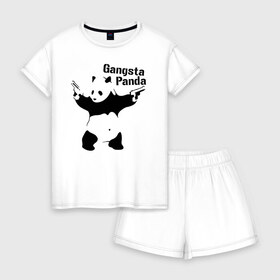 Женская пижама с шортиками хлопок с принтом Gangsta Panda в Кировске, 100% хлопок | футболка прямого кроя, шорты свободные с широкой мягкой резинкой | панда