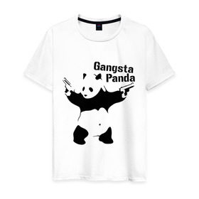 Мужская футболка хлопок с принтом Gangsta Panda в Кировске, 100% хлопок | прямой крой, круглый вырез горловины, длина до линии бедер, слегка спущенное плечо. | Тематика изображения на принте: панда