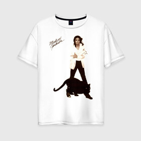 Женская футболка хлопок Oversize с принтом Michael Jackson (2) в Кировске, 100% хлопок | свободный крой, круглый ворот, спущенный рукав, длина до линии бедер
 | jackson | michael | mj | pop | джексон | майкл | майкл джексон | поп