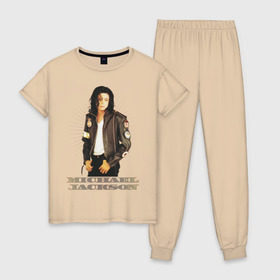 Женская пижама хлопок с принтом Michael Jackson (4) в Кировске, 100% хлопок | брюки и футболка прямого кроя, без карманов, на брюках мягкая резинка на поясе и по низу штанин | jackson | michael | mj | pop | джексон | майкл | майкл джексон | поп