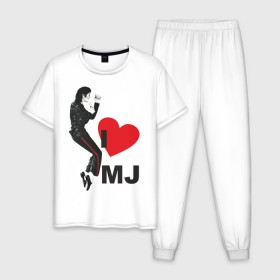Мужская пижама хлопок с принтом I love Michael Jackson (1) в Кировске, 100% хлопок | брюки и футболка прямого кроя, без карманов, на брюках мягкая резинка на поясе и по низу штанин
 | jackson | michael | mj | pop | джексон | майкл | майкл джексон | поп