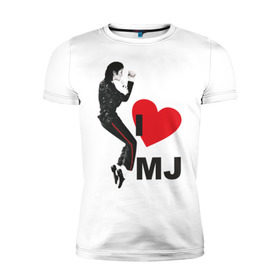 Мужская футболка премиум с принтом I love Michael Jackson (1) в Кировске, 92% хлопок, 8% лайкра | приталенный силуэт, круглый вырез ворота, длина до линии бедра, короткий рукав | jackson | michael | mj | pop | джексон | майкл | майкл джексон | поп
