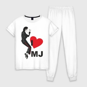 Женская пижама хлопок с принтом I love Michael Jackson (1) в Кировске, 100% хлопок | брюки и футболка прямого кроя, без карманов, на брюках мягкая резинка на поясе и по низу штанин | jackson | michael | mj | pop | джексон | майкл | майкл джексон | поп