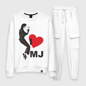 Женский костюм хлопок с принтом I love Michael Jackson (1) в Кировске, 100% хлопок | на свитшоте круглая горловина, мягкая резинка по низу. Брюки заужены к низу, на них два вида карманов: два 