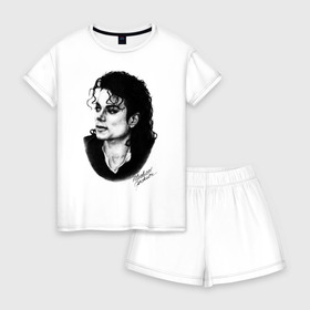 Женская пижама с шортиками хлопок с принтом Michael Jackson (6) в Кировске, 100% хлопок | футболка прямого кроя, шорты свободные с широкой мягкой резинкой | jackson | michael | pop | джексон | майкл | майкл джексон | поп