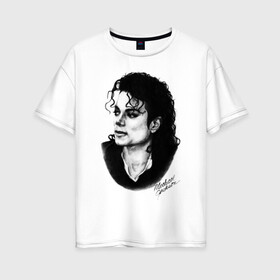 Женская футболка хлопок Oversize с принтом Michael Jackson (6) в Кировске, 100% хлопок | свободный крой, круглый ворот, спущенный рукав, длина до линии бедер
 | jackson | michael | pop | джексон | майкл | майкл джексон | поп