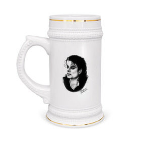 Кружка пивная с принтом Michael Jackson в Кировске,  керамика (Материал выдерживает высокую температуру, стоит избегать резкого перепада температур) |  объем 630 мл | jackson | michael | mj | pop | джексон | майкл | майкл джексон | поп