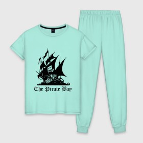Женская пижама хлопок с принтом The Pirate Bay в Кировске, 100% хлопок | брюки и футболка прямого кроя, без карманов, на брюках мягкая резинка на поясе и по низу штанин | the pirate bay | torrent | пиратская бухта | торрент