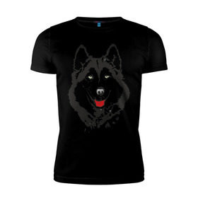 Мужская футболка премиум с принтом Хаски в Кировске, 92% хлопок, 8% лайкра | приталенный силуэт, круглый вырез ворота, длина до линии бедра, короткий рукав | dog | husky | животные | пес | песики | собака | хаски | хаски бандит