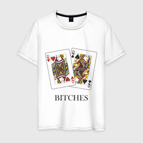 Мужская футболка хлопок с принтом Bitches в Кировске, 100% хлопок | прямой крой, круглый вырез горловины, длина до линии бедер, слегка спущенное плечо. | poker | азартные | дама | карточные | карты | колода | покер