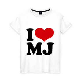Женская футболка хлопок с принтом I LOVE MJ в Кировске, 100% хлопок | прямой крой, круглый вырез горловины, длина до линии бедер, слегка спущенное плечо | i love | michael jackson | mj | майкл джексон | сердце | я люблю