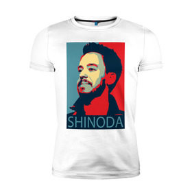 Мужская футболка премиум с принтом Mike Shinoda в Кировске, 92% хлопок, 8% лайкра | приталенный силуэт, круглый вырез ворота, длина до линии бедра, короткий рукав | linkin park | mike shinoda | rock | shinoda | линкин парк | рок