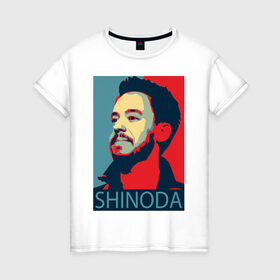 Женская футболка хлопок с принтом Mike Shinoda в Кировске, 100% хлопок | прямой крой, круглый вырез горловины, длина до линии бедер, слегка спущенное плечо | linkin park | mike shinoda | rock | shinoda | линкин парк | рок