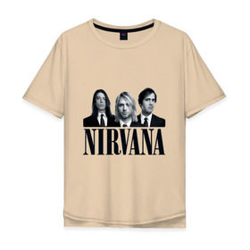 Мужская футболка хлопок Oversize с принтом Nirvana (2) в Кировске, 100% хлопок | свободный крой, круглый ворот, “спинка” длиннее передней части | cobain | nirvana | rock | smells like teen spirit | кобейн | нирвана | рок