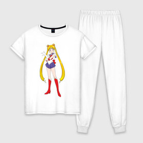 Женская пижама хлопок с принтом Sailor Moon в Кировске, 100% хлопок | брюки и футболка прямого кроя, без карманов, на брюках мягкая резинка на поясе и по низу штанин | аниме