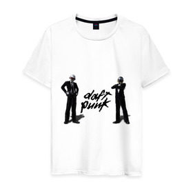 Мужская футболка хлопок с принтом Daft punk в Кировске, 100% хлопок | прямой крой, круглый вырез горловины, длина до линии бедер, слегка спущенное плечо. | 