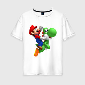 Женская футболка хлопок Oversize с принтом Mario в Кировске, 100% хлопок | свободный крой, круглый ворот, спущенный рукав, длина до линии бедер
 | mario | nintendo | videogames | аркада | видеоигры | нинтендо | приставки