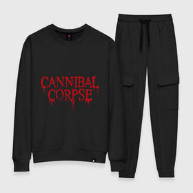 Женский костюм хлопок с принтом Cannibal Corpse в Кировске, 100% хлопок | на свитшоте круглая горловина, мягкая резинка по низу. Брюки заужены к низу, на них два вида карманов: два 