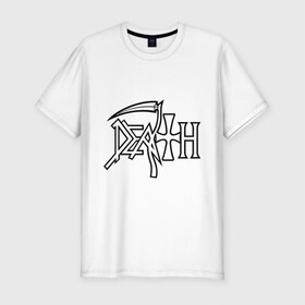 Мужская футболка премиум с принтом Death в Кировске, 92% хлопок, 8% лайкра | приталенный силуэт, круглый вырез ворота, длина до линии бедра, короткий рукав | Тематика изображения на принте: death | hard rock | metal | rock | дэт метал | логотип | метал | музыка | рок | рок группа | рок группы | хард | хард рок