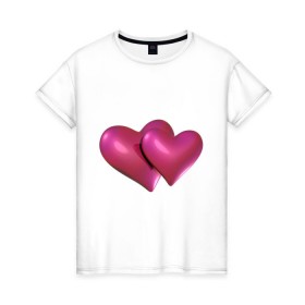 Женская футболка хлопок с принтом Два сердца в Кировске, 100% хлопок | прямой крой, круглый вырез горловины, длина до линии бедер, слегка спущенное плечо | 