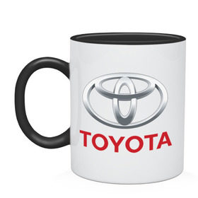 Кружка двухцветная с принтом Toyota в Кировске, керамика | объем — 330 мл, диаметр — 80 мм. Цветная ручка и кайма сверху, в некоторых цветах — вся внутренняя часть | toyota | авто | бренд | логотип | машина | тойота