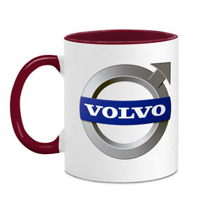 Кружка двухцветная с принтом Volvo в Кировске, керамика | объем — 330 мл, диаметр — 80 мм. Цветная ручка и кайма сверху, в некоторых цветах — вся внутренняя часть | Тематика изображения на принте: volvo | авто | бренд | вольво | логотип | машина
