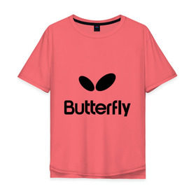 Мужская футболка хлопок Oversize с принтом Butterfly в Кировске, 100% хлопок | свободный крой, круглый ворот, “спинка” длиннее передней части | Тематика изображения на принте: buterfly | батерфляй | настольный теннис | ракетка | теннис | теннисный корт