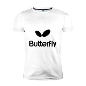 Мужская футболка премиум с принтом Butterfly в Кировске, 92% хлопок, 8% лайкра | приталенный силуэт, круглый вырез ворота, длина до линии бедра, короткий рукав | buterfly | батерфляй | настольный теннис | ракетка | теннис | теннисный корт