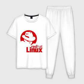 Мужская пижама хлопок с принтом Linux - Redhart в Кировске, 100% хлопок | брюки и футболка прямого кроя, без карманов, на брюках мягкая резинка на поясе и по низу штанин
 | linux | redhart | админу | дистрибутив | красная шляпа | линукс