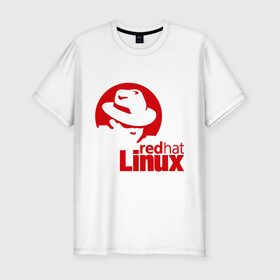Мужская футболка премиум с принтом Linux - Redhart в Кировске, 92% хлопок, 8% лайкра | приталенный силуэт, круглый вырез ворота, длина до линии бедра, короткий рукав | linux | redhart | админу | дистрибутив | красная шляпа | линукс