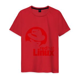 Мужская футболка хлопок с принтом Linux - Redhart в Кировске, 100% хлопок | прямой крой, круглый вырез горловины, длина до линии бедер, слегка спущенное плечо. | linux | redhart | админу | дистрибутив | красная шляпа | линукс