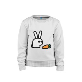 Детский свитшот хлопок с принтом Заяц и моркоФка в Кировске, 100% хлопок | круглый вырез горловины, эластичные манжеты, пояс и воротник | Тематика изображения на принте: животные | зайка | зайчишка | зайчонок | заяц | кролик | морковка