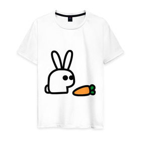 Мужская футболка хлопок с принтом Заяц и моркоФка в Кировске, 100% хлопок | прямой крой, круглый вырез горловины, длина до линии бедер, слегка спущенное плечо. | животные | зайка | зайчишка | зайчонок | заяц | кролик | морковка