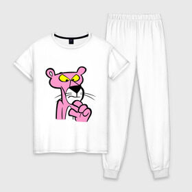 Женская пижама хлопок с принтом Розовая пантера (3) в Кировске, 100% хлопок | брюки и футболка прямого кроя, без карманов, на брюках мягкая резинка на поясе и по низу штанин | pink panther | розовая пантера