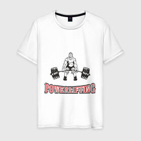 Мужская футболка хлопок с принтом powerlifting в Кировске, 100% хлопок | прямой крой, круглый вырез горловины, длина до линии бедер, слегка спущенное плечо. | Тематика изображения на принте: powerlifting