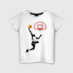 Детская футболка хлопок с принтом Баскетбол в Кировске, 100% хлопок | круглый вырез горловины, полуприлегающий силуэт, длина до линии бедер | basket | basketball | баскетболист | баскетбольное кольцо | бросок